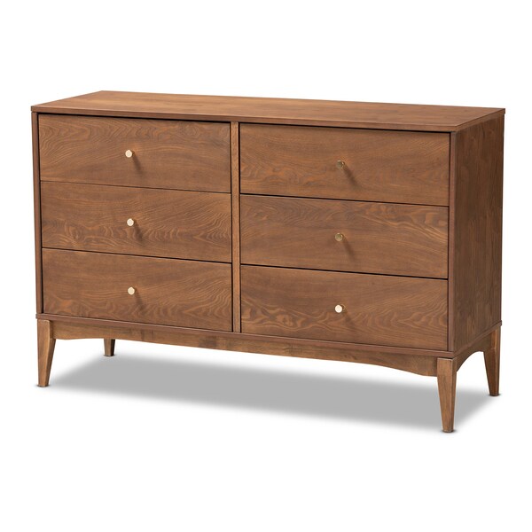 Baxton Studio Landis Mid-Century Ash Walnut Finished Wood 6-Drawer Dresser - 193-11303-ZORO