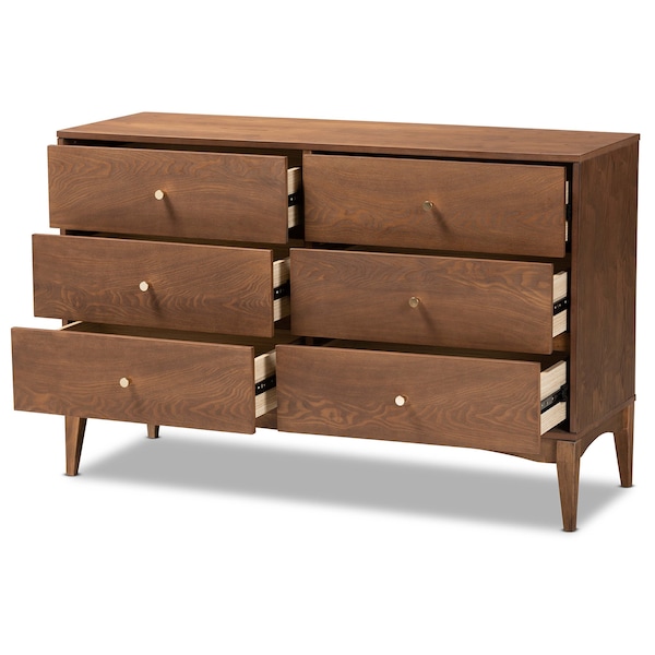 Baxton Studio Landis Mid-Century Ash Walnut Finished Wood 6-Drawer Dresser - 193-11303-ZORO
