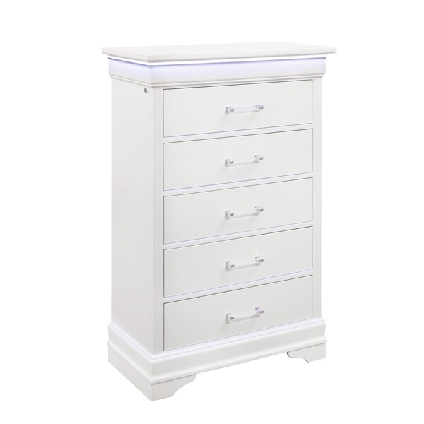 Global Furniture Usa Traditional Glam Crisp White W/ LED Charlie White Chest With Led - 732