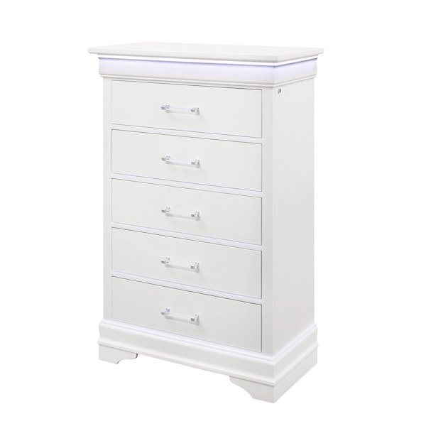 Global Furniture Usa Traditional Glam Crisp White W/ LED Charlie White Chest With Led - 732