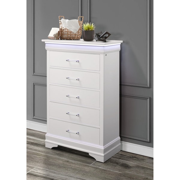 Global Furniture Usa Traditional Glam Crisp White W/ LED Charlie White Chest With Led - 732