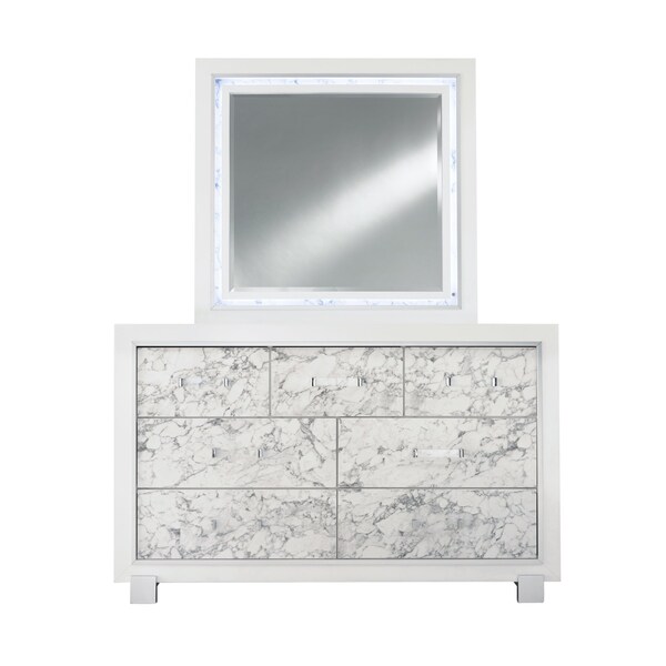 Global Furniture Usa Transitional Glam Marble, Metallic Santorini White Dresser - 1477