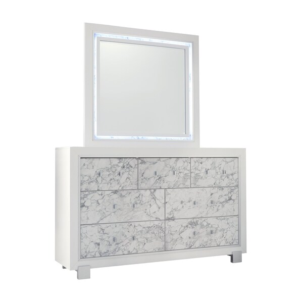 Global Furniture Usa Transitional Glam Marble, Metallic Santorini White Dresser - 1477