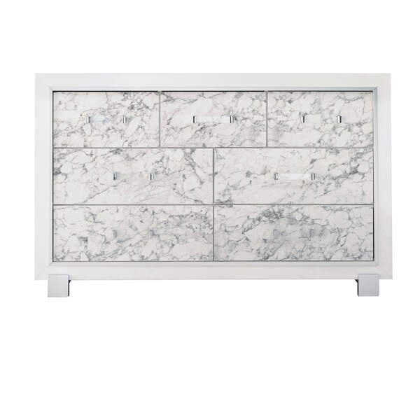 Global Furniture Usa Transitional Glam Marble, Metallic Santorini White Dresser - 1477
