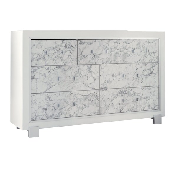 Global Furniture Usa Transitional Glam Marble, Metallic Santorini White Dresser - 1477