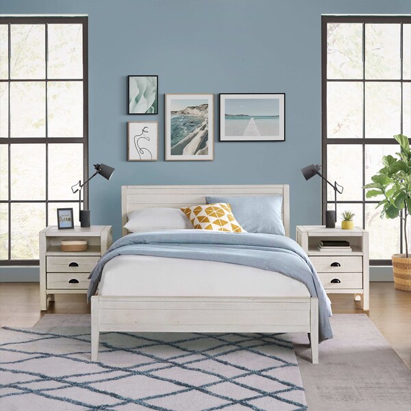 Alaterre Furniture Windsor 3-Piece Set with Panel Full Bed and 2 Nightstands, White - ANWI2131R4