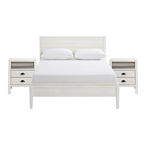 Alaterre Furniture Windsor 3-Piece Set with Panel Full Bed and 2 Nightstands, White - ANWI2131R4