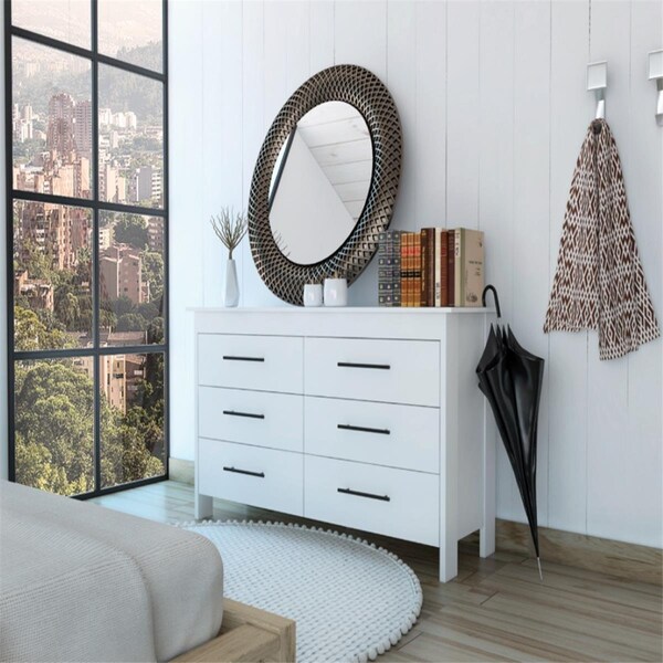 Depot E-Shop Paris 6 Drawer Double Dresser, White - DE-CLB5980