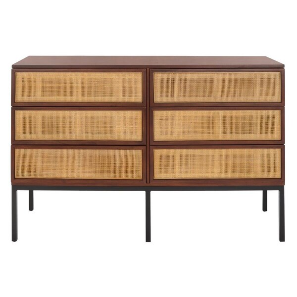 Safavieh 54 x 18 x 36 in. Zadie 6 Drawer Rattan Dresser - Walnut & Natural - DRS5003F-2BX