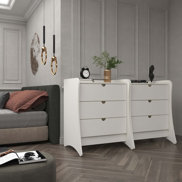 Manhattan Comfort Coney Dresser  Set of 2 in White - 2-182GMC1