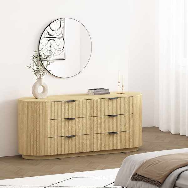 Manhattan Comfort Olivia 60in Double Dresser in Natural Oak and Black - DR010-NO