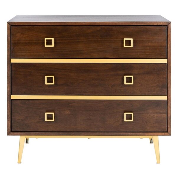 Safavieh Katia 3 Drawer Chest; Walnut & Gold - CHS6413D