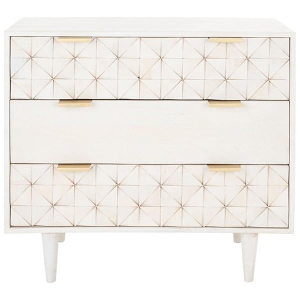 Safavieh Zinnia 3 Drawer Chest; White Wash & Brass - CHS9000C