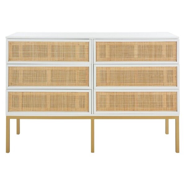 Safavieh Zadie 6 Drawer Rattan Dresser, White & Natural - DRS5003B-2BX