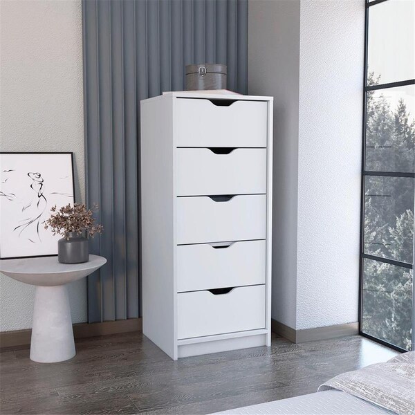 Depot E-Shop 16 x 2 in. Houma 5 Drawers Narrow Dresser with Slim Storage Chest of Drawers, White - DE-CLB8974