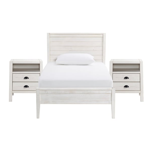 Alaterre Furniture Windsor 3-Piece Set with Panel Twin Bed and 2 Nightstands, White - ANWI1131R4