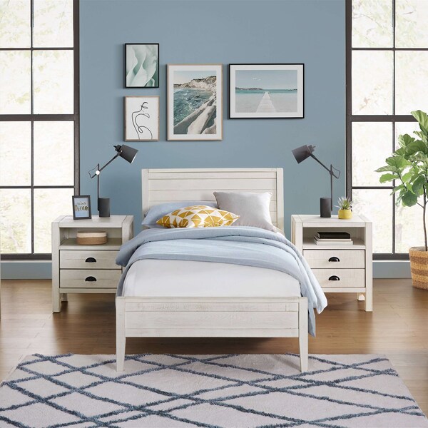 Alaterre Furniture Windsor 3-Piece Set with Panel Twin Bed and 2 Nightstands, White - ANWI1131R4