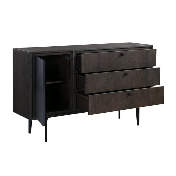 Armen Living Cross Solid Oak and Metal 3 Drawer Dresser - LCCRDROA