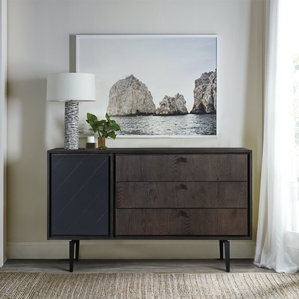 Armen Living Cross Solid Oak and Metal 3 Drawer Dresser - LCCRDROA