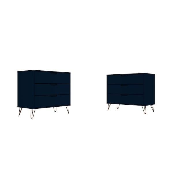 Manhattan Comfort Rockefeller Dresser in Tatiana Midnight Blue (Set of 2) - 2-103GMC4
