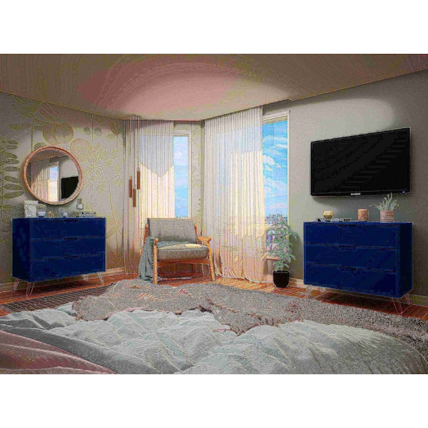 Manhattan Comfort Rockefeller Dresser in Tatiana Midnight Blue (Set of 2) - 2-103GMC4