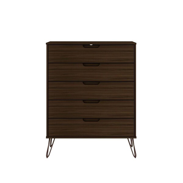 Designed To Furnish Rockefeller 5-Drawer Tall Dresser with Metal Legs in Brown, 44.57 x 35.31 x 21.57 in. - DE2616366