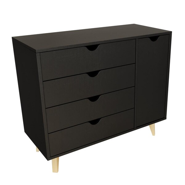 Homeroots 35 in. Solid Wood Four Drawer Combo Dresser, Black - 489583
