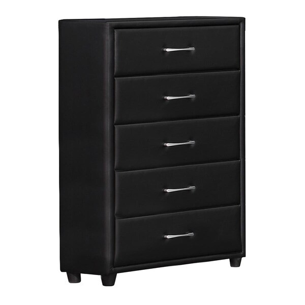 Deluxdesigns 5 Drawer Leatherette Wooden Frame Chest with Tapered Legs, Black - DE2530812