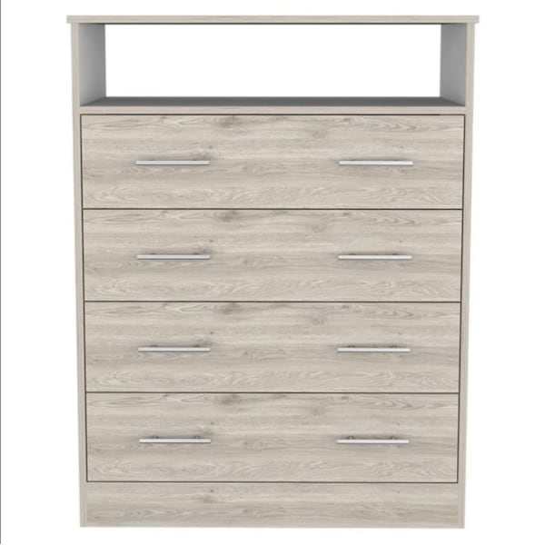 Homeroots 33 in. Manufactured Wood Four Drawer Standard Dresser, Light Grey - 477782