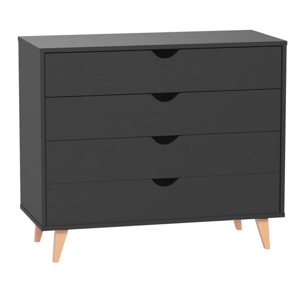 Homeroots 35 in. Solid Wood Four Drawer Standard Dresser, Black - 489234