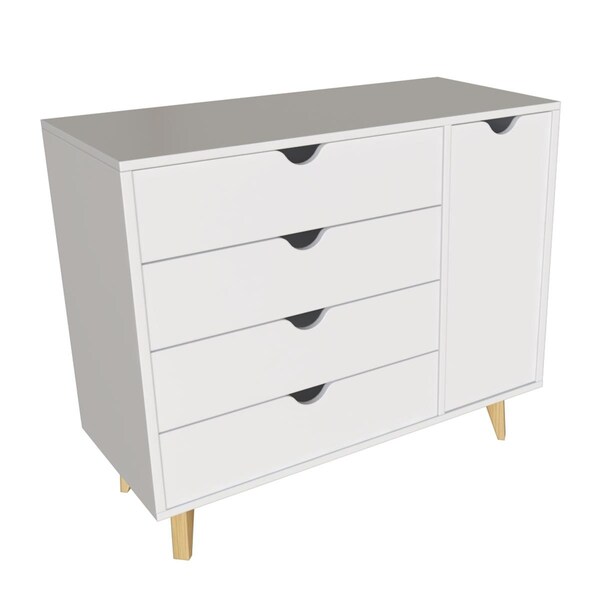 Homeroots 35 in. Solid Wood Four Drawer Combo Dresser, White - 489582