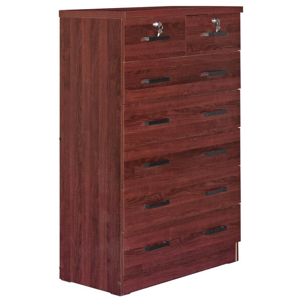 Better Home Products Cindy 7 Drawer Chest Wooden Dresser with Lock, Mahogany - WC-7-MAH