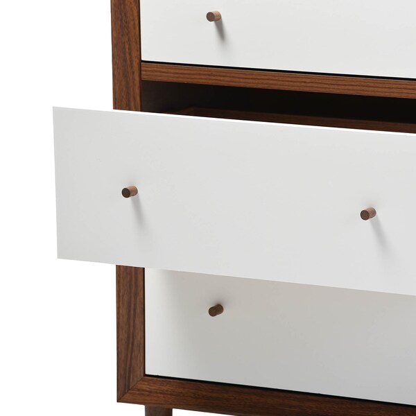Baxton Studio Harlow Mid-century Modern White and Walnut Wood 6-drawer Dresser - 121-6781