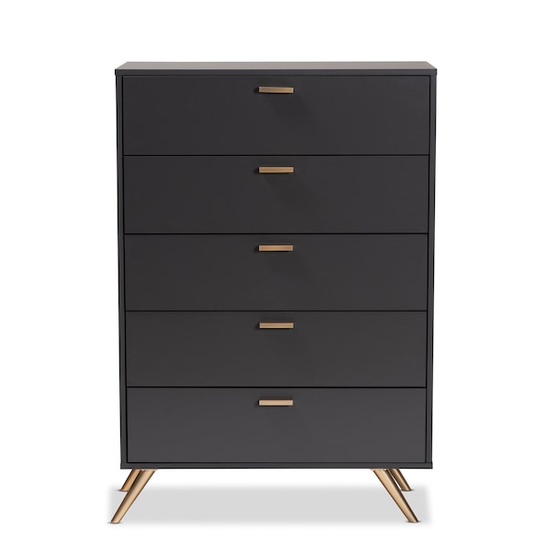 Baxton Studio Kelson Modern and Contemporary Dark Grey and Gold Finished Wood 5-Drawer Chest - 189-11575-ZORO