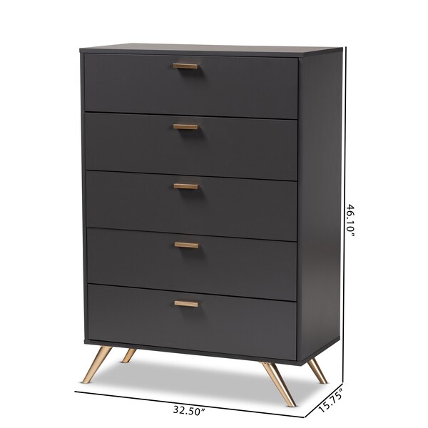 Baxton Studio Kelson Modern and Contemporary Dark Grey and Gold Finished Wood 5-Drawer Chest - 189-11575-ZORO