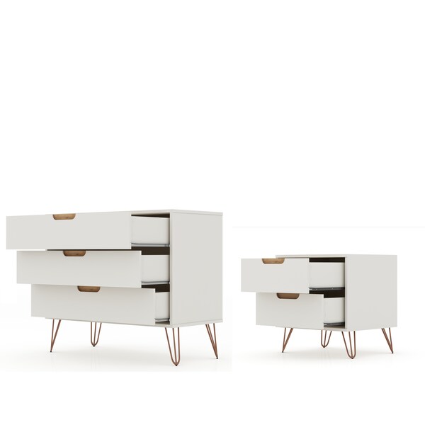 Manhattan Comfort Rockefeller Dresser and Nightstand Set, Off White and Nature - 104GMC3