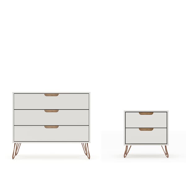 Manhattan Comfort Rockefeller Dresser and Nightstand Set, Off White and Nature - 104GMC3