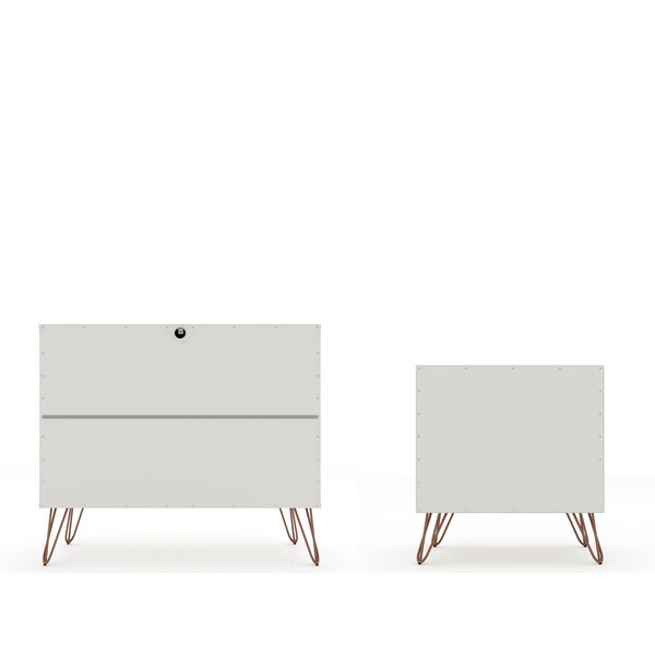 Manhattan Comfort Rockefeller Dresser and Nightstand Set, Off White and Nature - 104GMC3