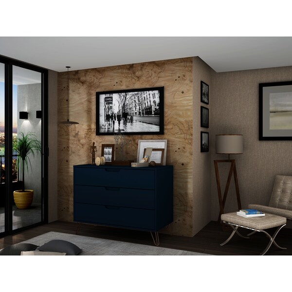Manhattan Comfort Dresser, 3- Drawers, Tatiana Midnight Blue - 103GMC