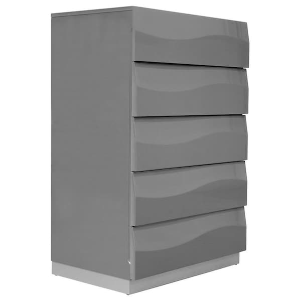 Best Master Furniture Leon 5 Drawer Bedroom Chest, Gray - LEON 5 DRAWER CHEST