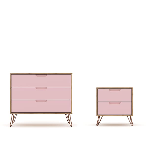Manhattan Comfort Dresser/Nightstand, Drawers, Set of 2, Natu - 104GMC