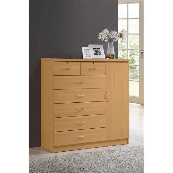 Hodedah Hodedah Hi71Dr Beech 7 Drawer Jumbo Chest with Additional Door - HI71DR BEECH