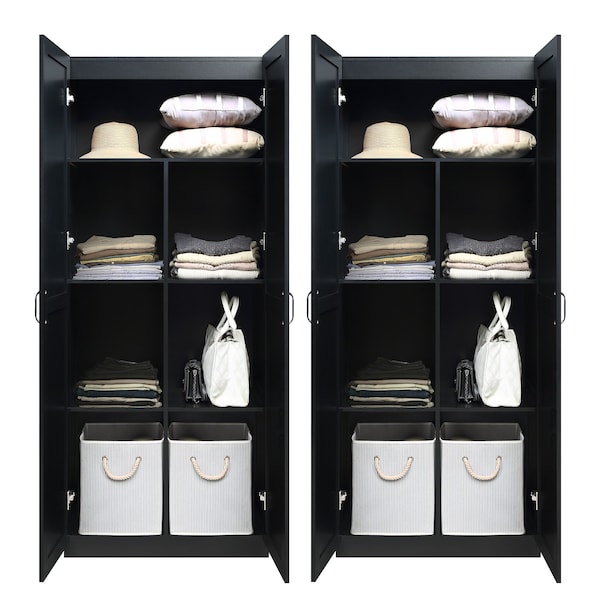 Manhattan Comfort Hopkins Storage Closet 2.0 in Black - Set of 2 - 2-2GLF-BK