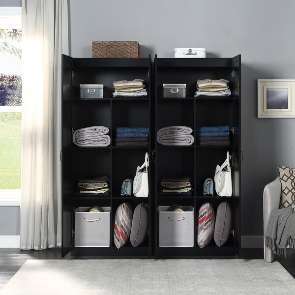 Manhattan Comfort Hopkins Storage Closet 2.0 in Black - Set of 2 - 2-2GLF-BK