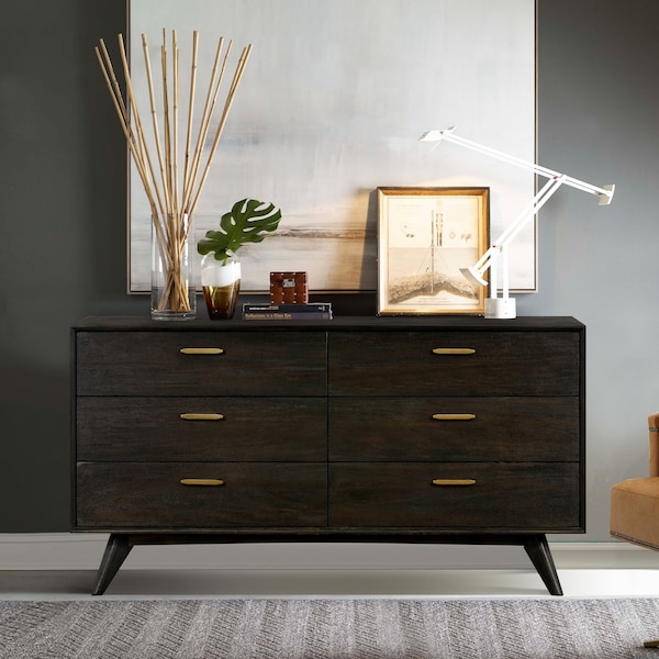 Armen Living Baly Acacia Mid-Century 6 Drawer Dresser - LCLFDRBR