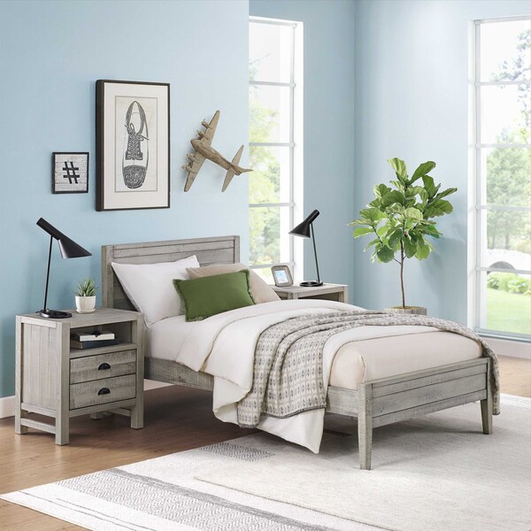 Alaterre Furniture Windsor 3-Piece Set with Panel Twin Bed and 2 Nightstands, Gray - ANWI1132R4