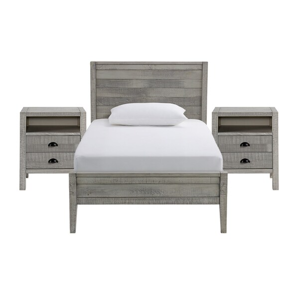 Alaterre Furniture Windsor 3-Piece Set with Panel Twin Bed and 2 Nightstands, Gray - ANWI1132R4
