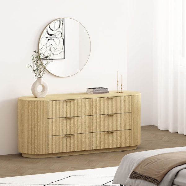 Manhattan Comfort Olivia 60in Double Dresser in Natural Oak and Gold - DR010-GNO