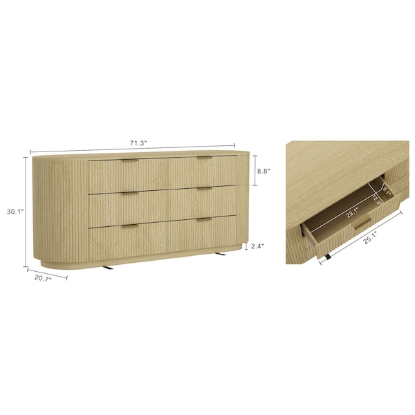Manhattan Comfort Olivia 60in Double Dresser in Natural Oak and Gold - DR010-GNO