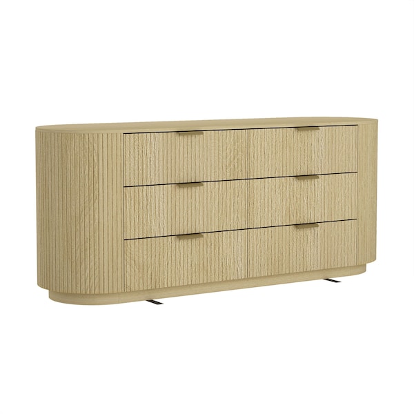 Manhattan Comfort Olivia 60in Double Dresser in Natural Oak and Gold - DR010-GNO